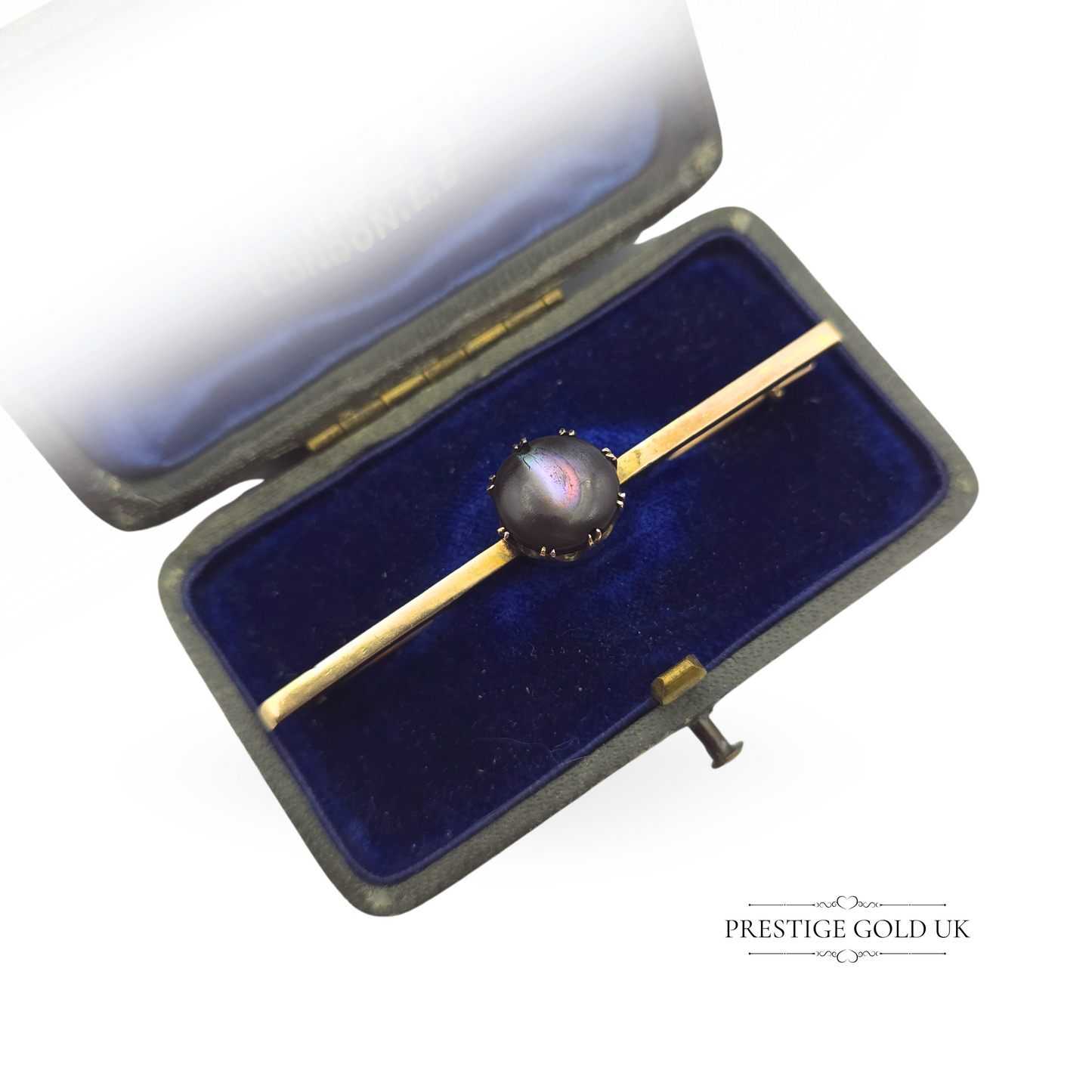 Antique 9ct Gold Bar Brooch with Round Cut Cat’s Eye Stone - CLEARANCE