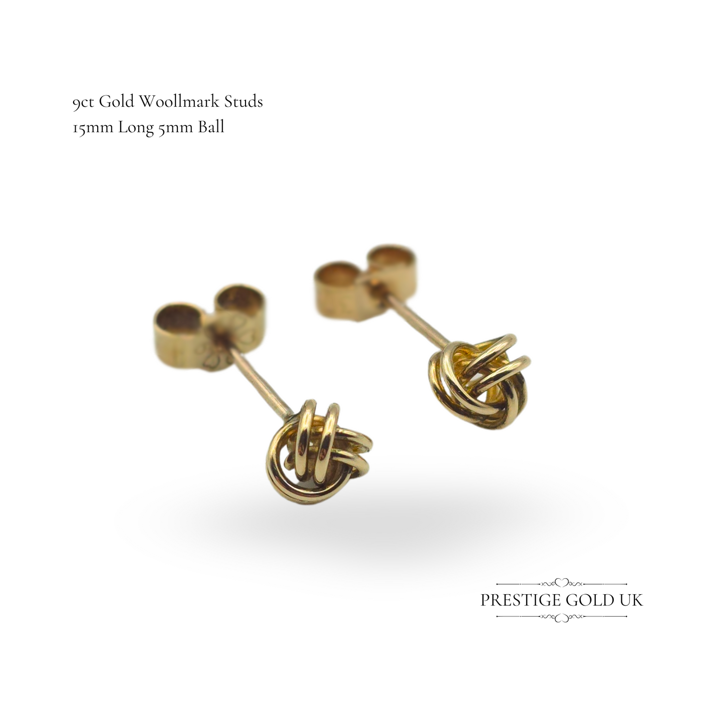 Vintage 9ct Gold Wool Mark Stud Earrings 5mm Ends 15mm Long