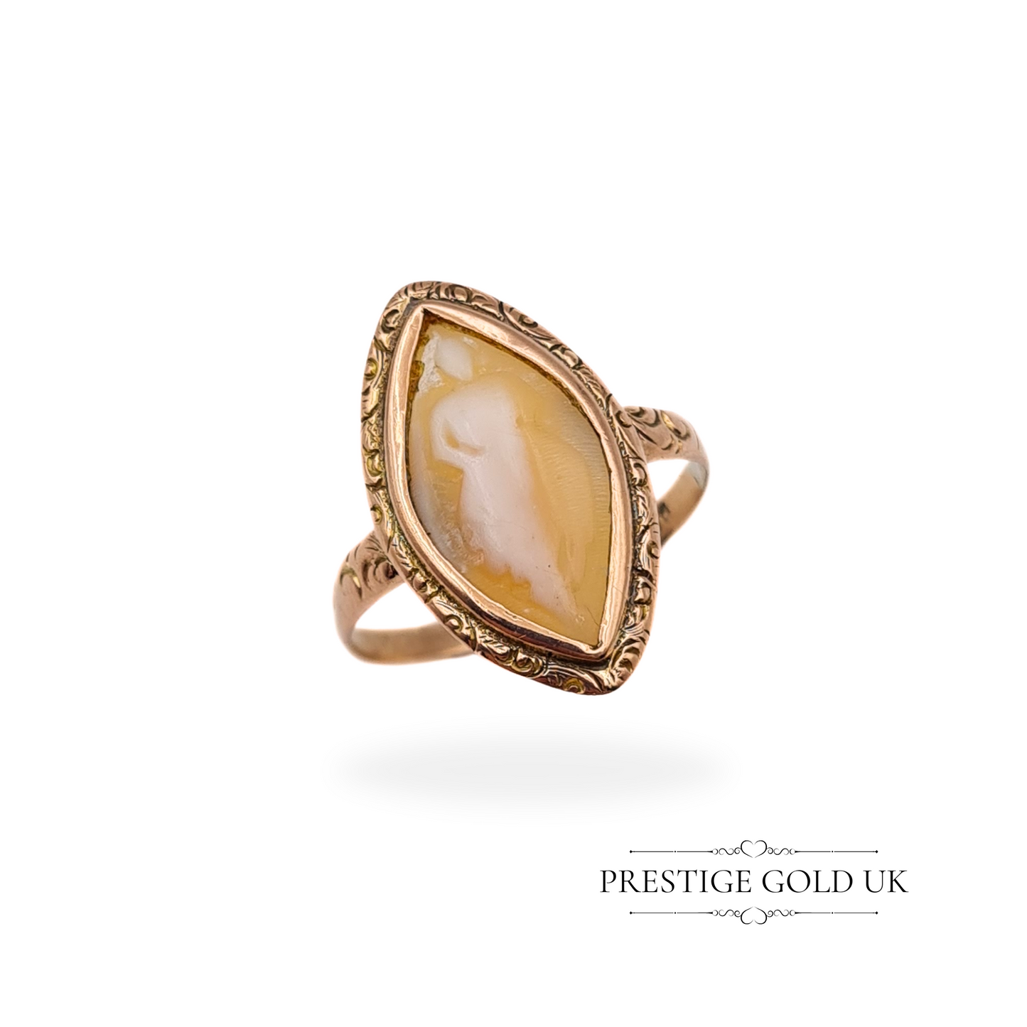 Antique 9ct Rose Gold Cameo Figurine Ring - UK P US 7 1/4 Euro 55.5