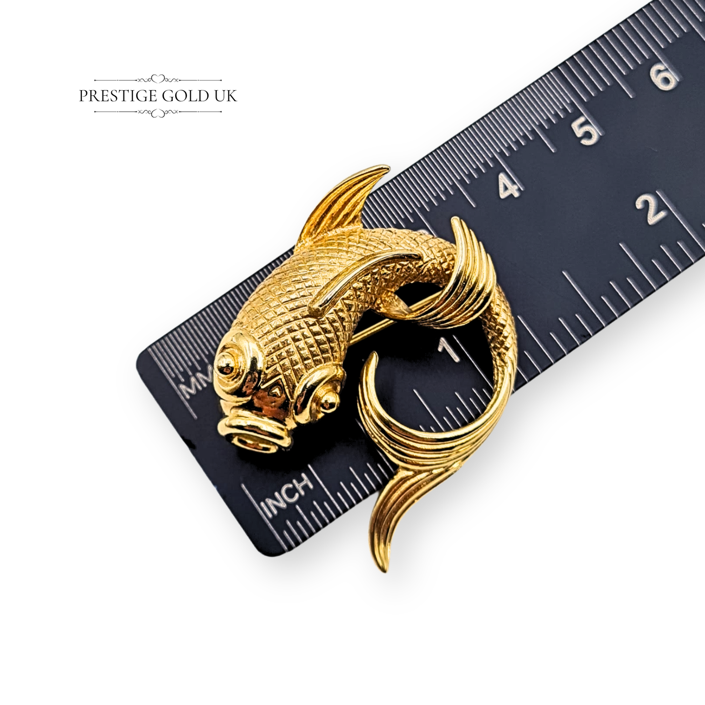 Large 9ct Gold Koi Carp Brooch, Ornate Fish Pin With Secure Clasp