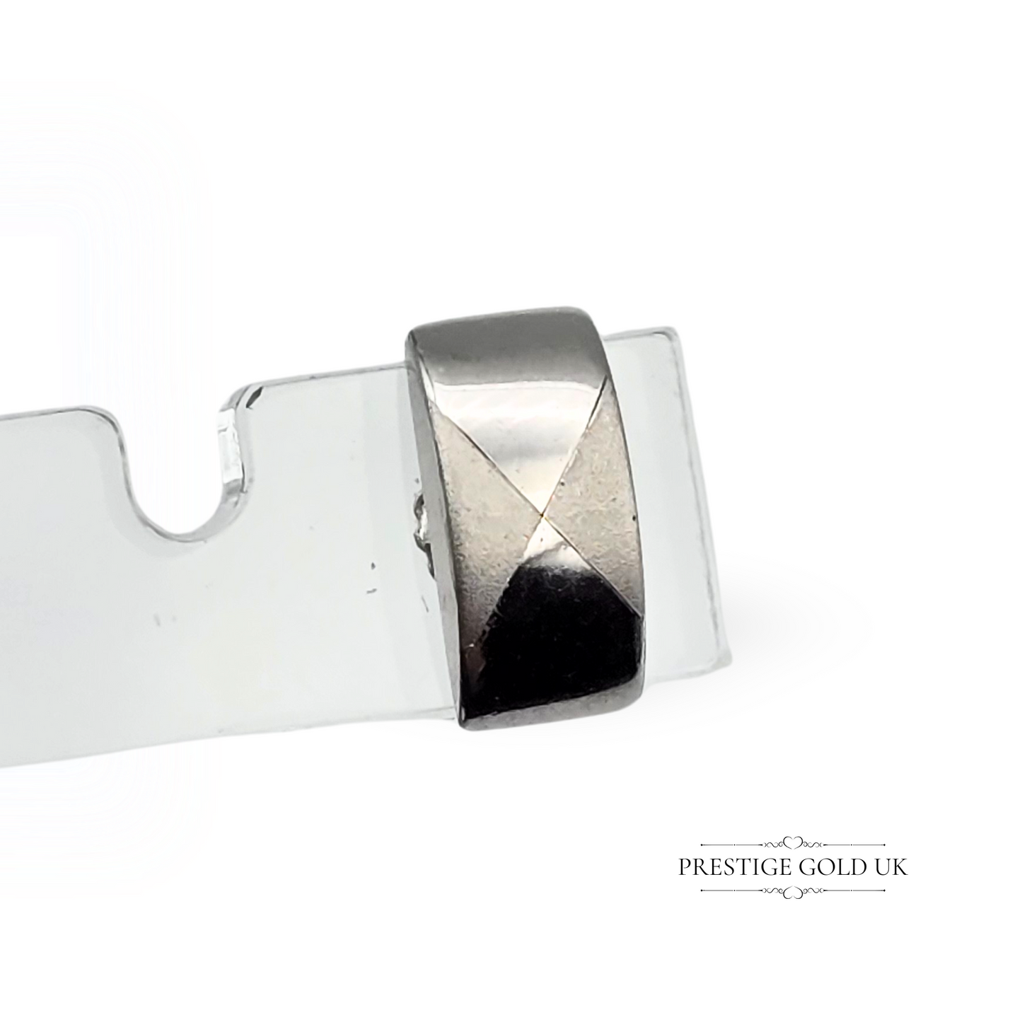 9ct White Gold Rectangular Stud Earrings, Two-Tone Dome with Geometric Facets