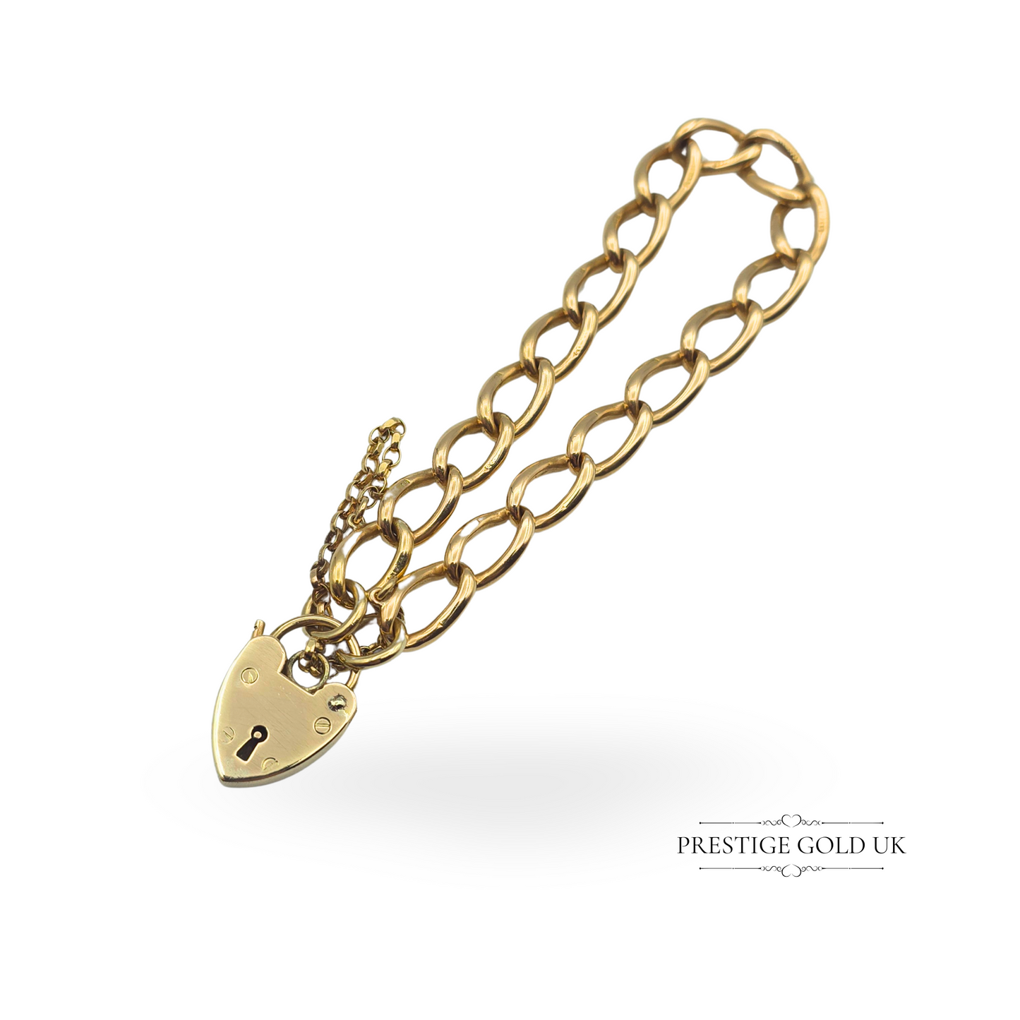 9ct Gold Solid Heavy Charm Bracelet, 7 1/4" (18.5cm) Long