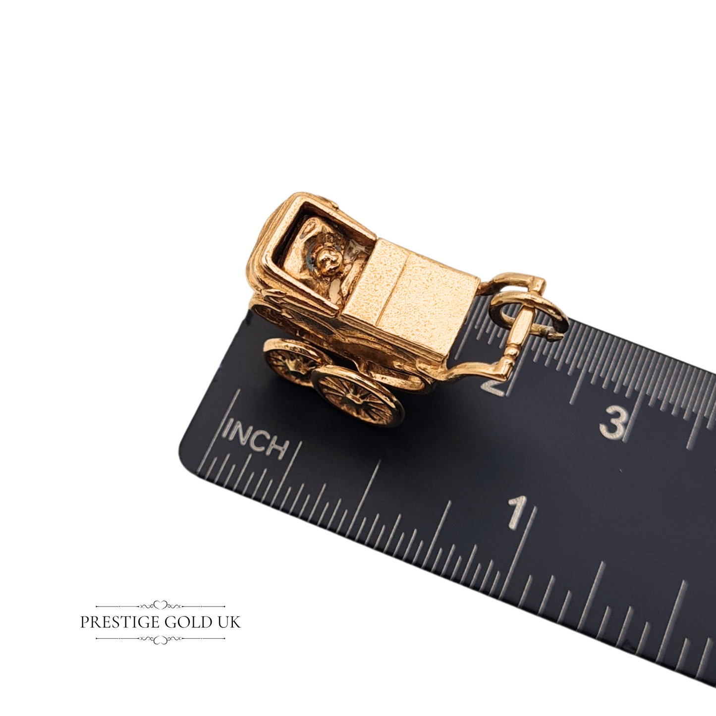 Large 9ct Gold Pram Charm With Baby, Old Fashioned Coach Built Pram