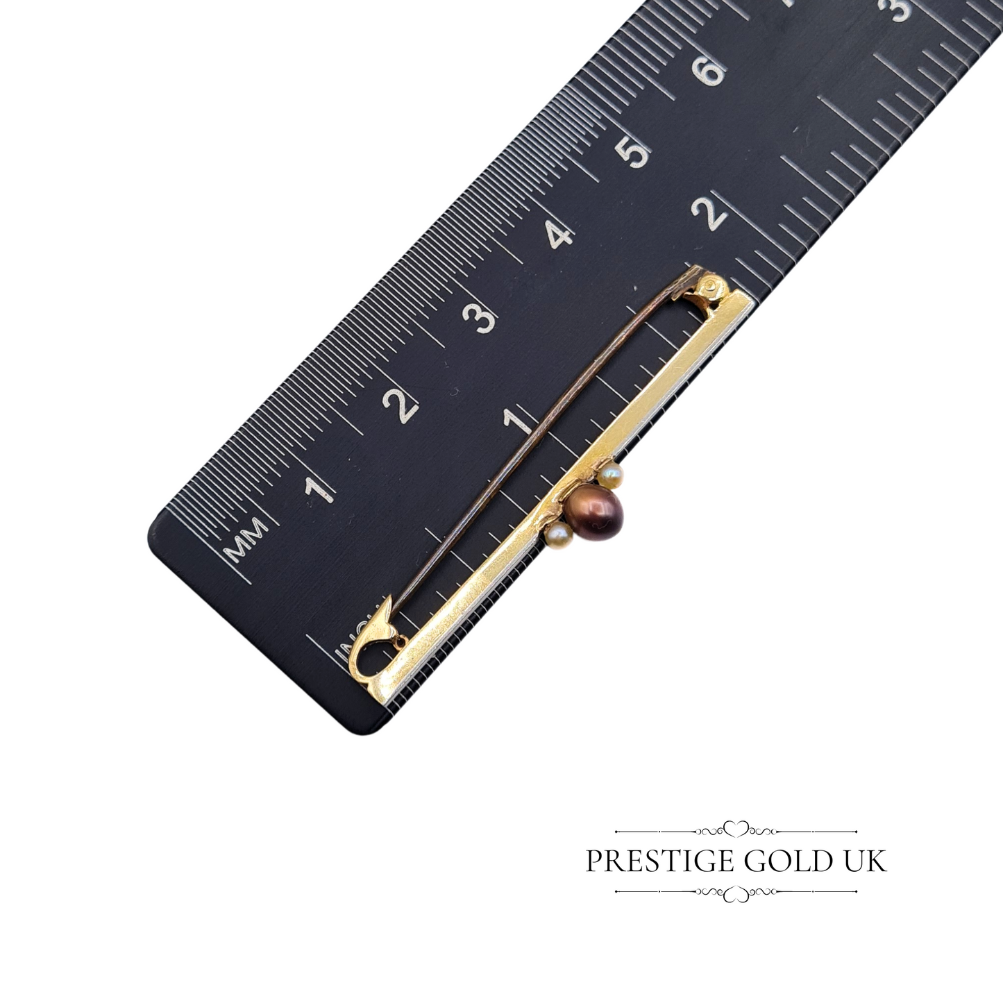 Vintage 9ct Gold Bar Brooch with Black & White Pearls, 4.5cm, 1 3/4 ” Length,