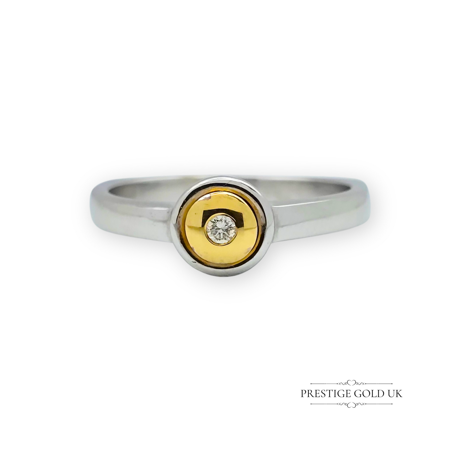 18ct White & Yellow Gold Designer Ring, Solitaire Triangle, UK Q 1/2 US 8 1/4