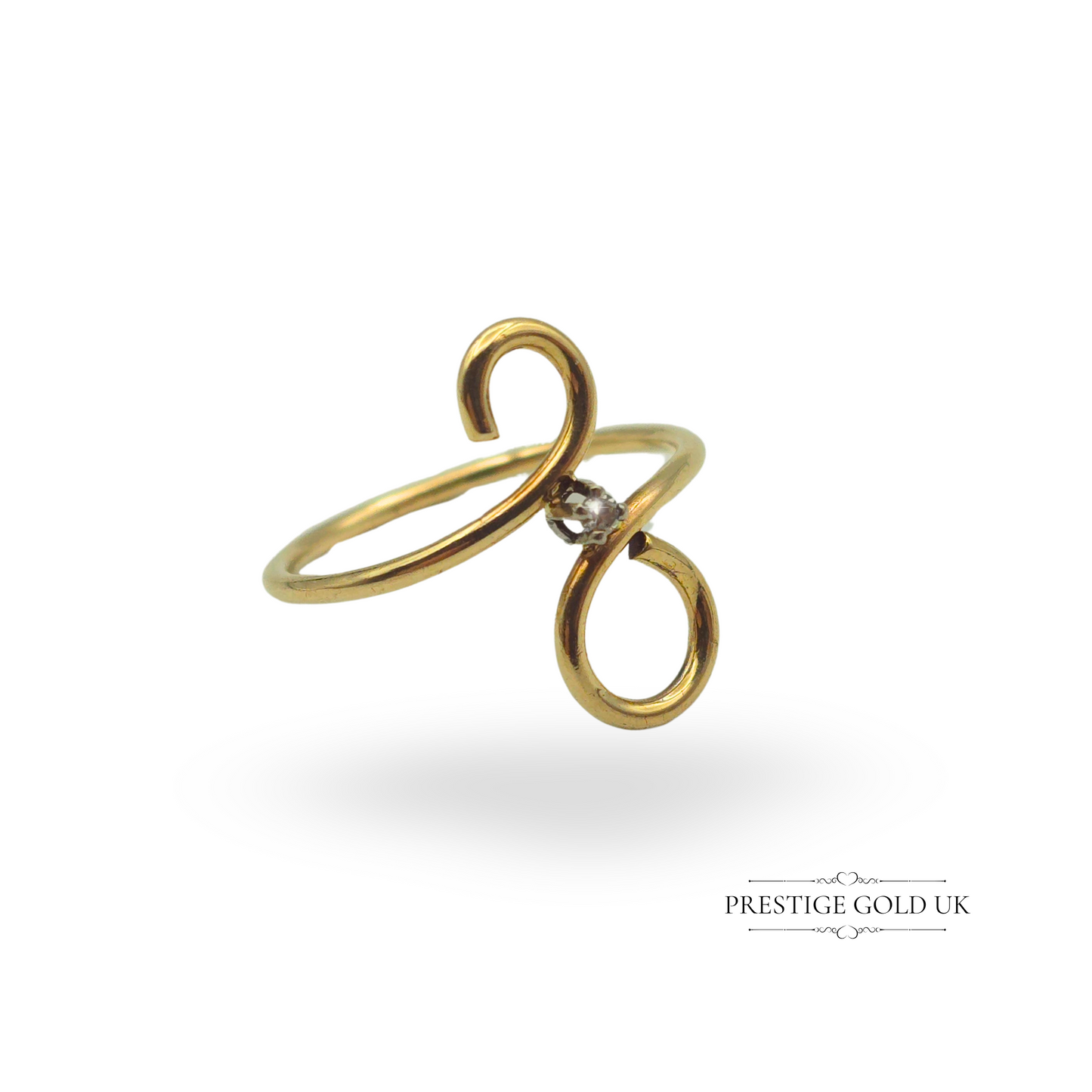 Vintage 9ct Gold Wire Scroll Ring UK M 1/2 US 6 1/2 White Sapphire