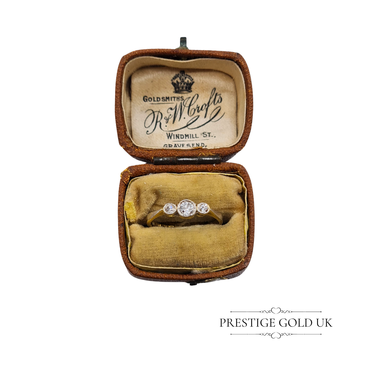 Vintage 18ct Gold & Platinum 3 Stone Diamond Trilogy Ring - UK K US 5 3/4