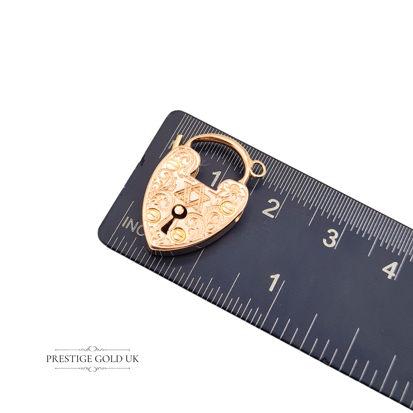 Large 9ct Rose Gold Antique Padlock Pendant, Engraved Star of David