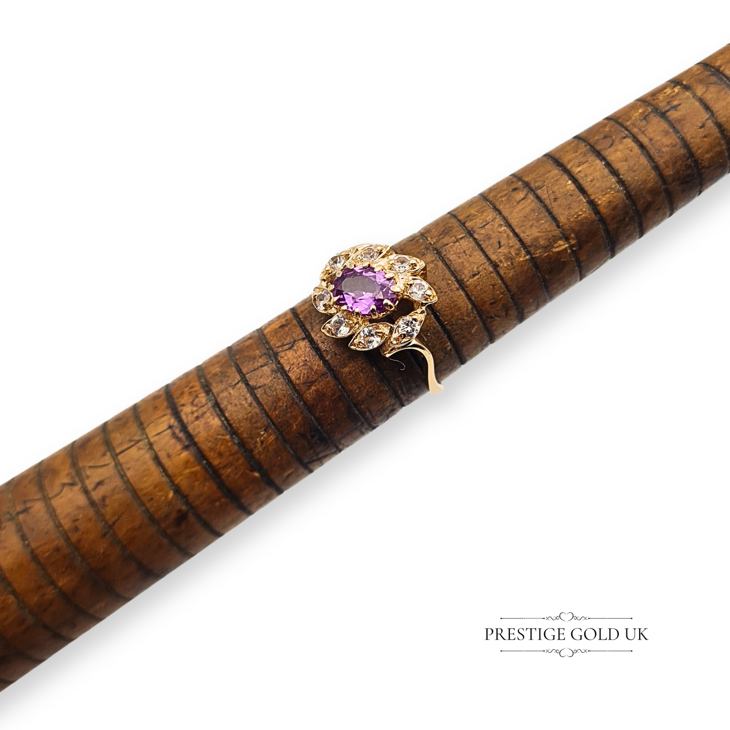 14ct Gold Pink Amethyst CZ Oval Cluster Ring, Size UK M US 6 1/2