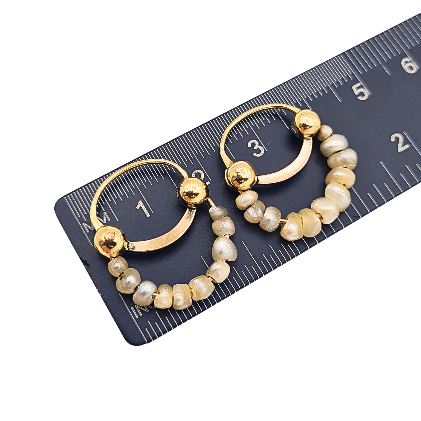 Rustic 14ct Gold Pearl Hoop Earrings Handmade Freshwater Pearls