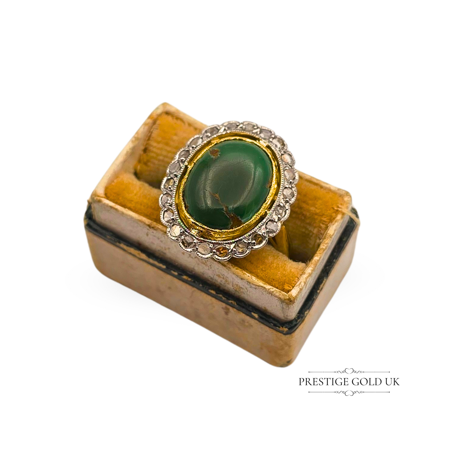 18ct Gold Oval Turquoise & Diamond Halo Cluster Ring, UK M 1/2 US 6 3/4