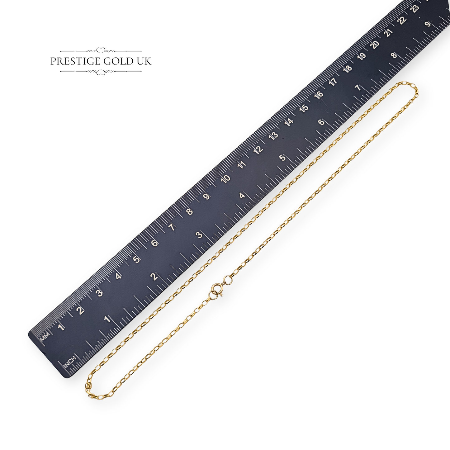 16" 9ct Gold Belcher Chain Necklace, Faceted Rolo Links Spring Ring Clasp