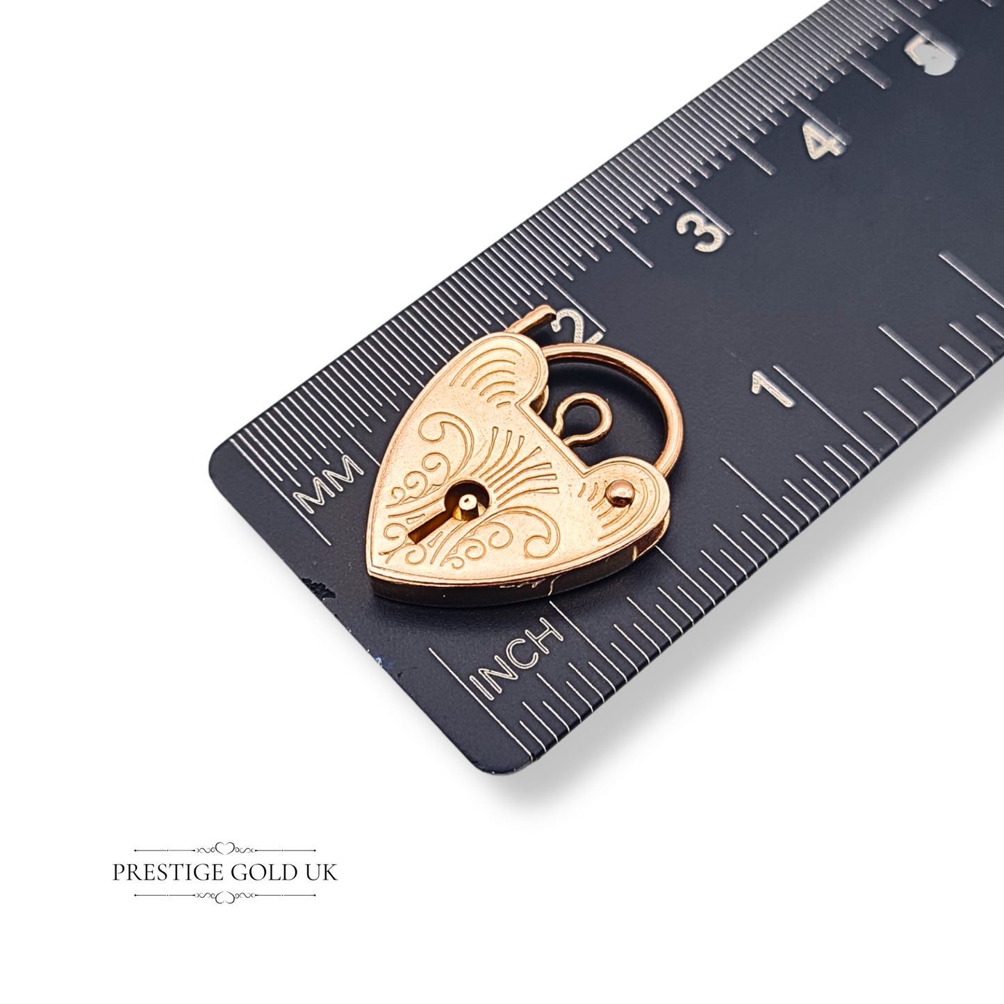 9ct Rose Gold Heart Padlock, Engraved Vintage Charm With London Hallmark