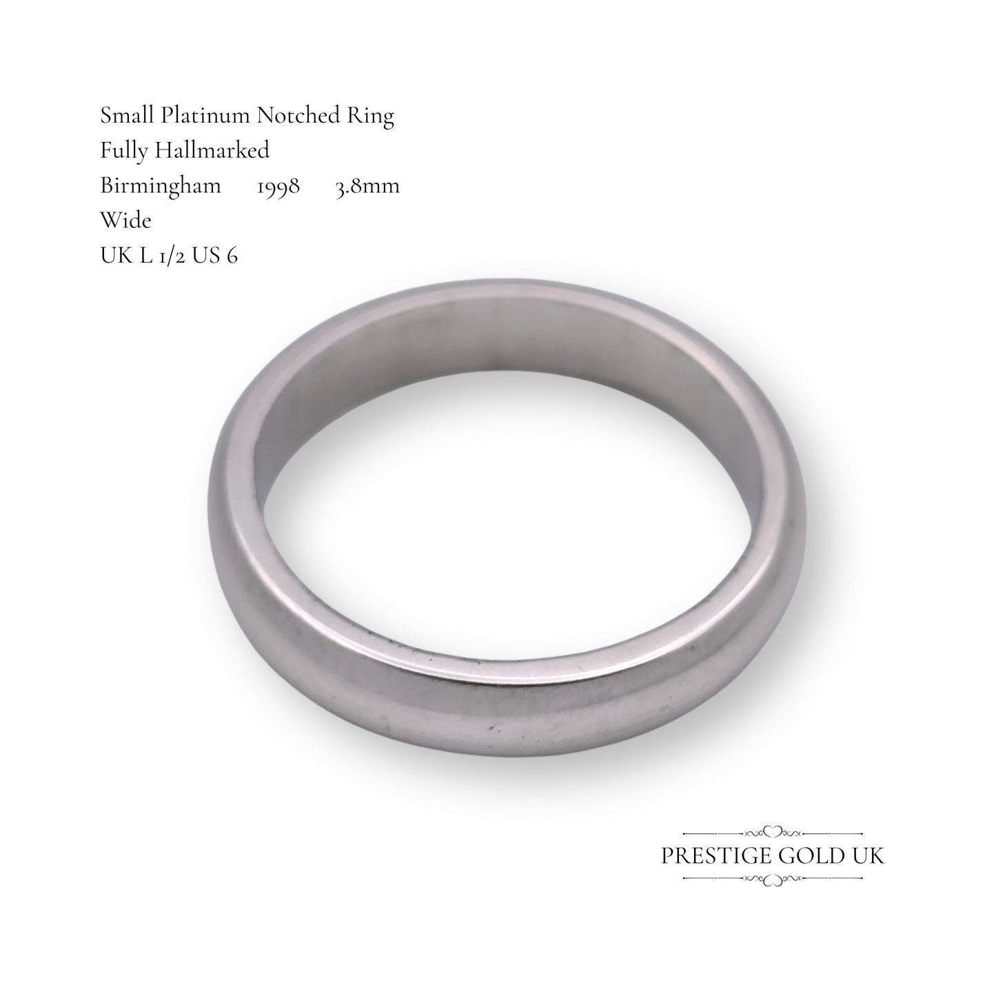 Chunky Notched Platinum Wedding Band, Solid Platinum Band, UK L 1/2 US 6
