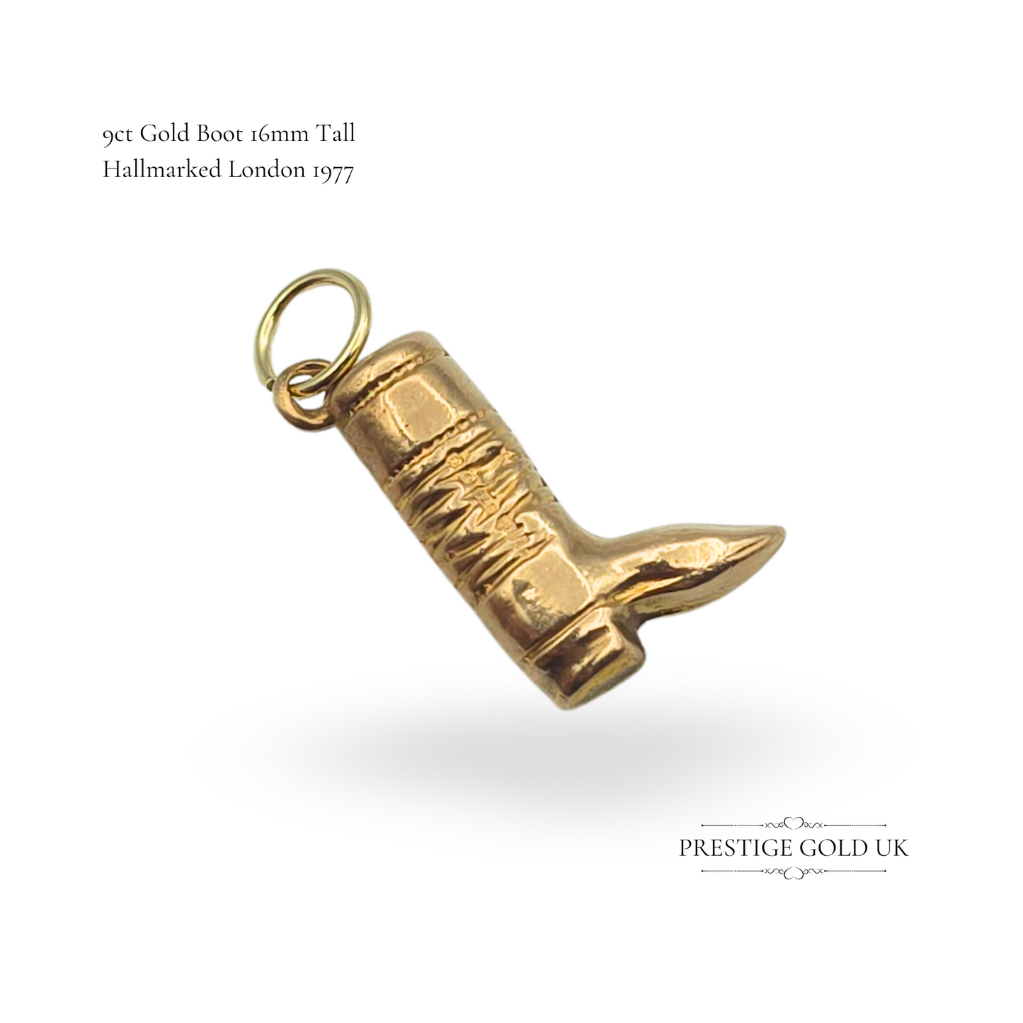 9ct Gold Cowboy Boot Charm, London Hallmarked 1977, Western Rodeo Pendant