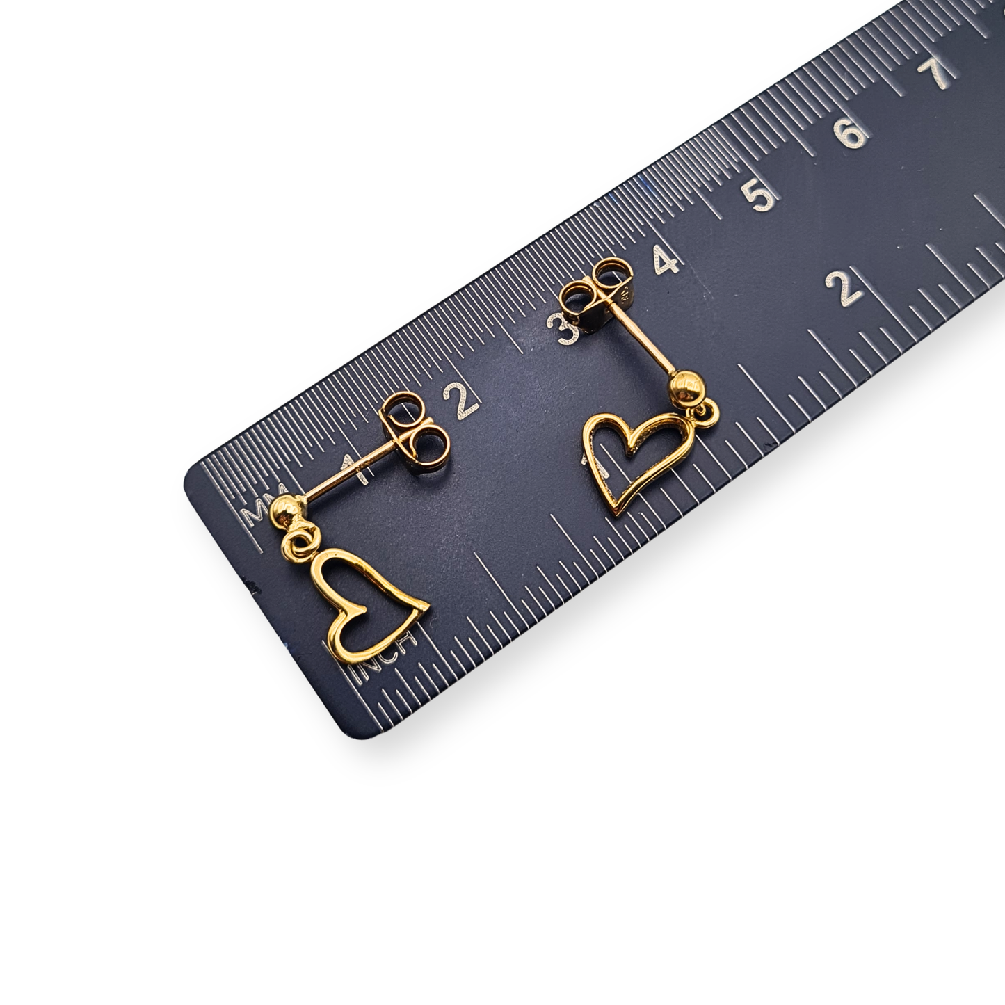 Cute 9ct Gold Small Heart Drop Dangle Earrings Butterfly Backs