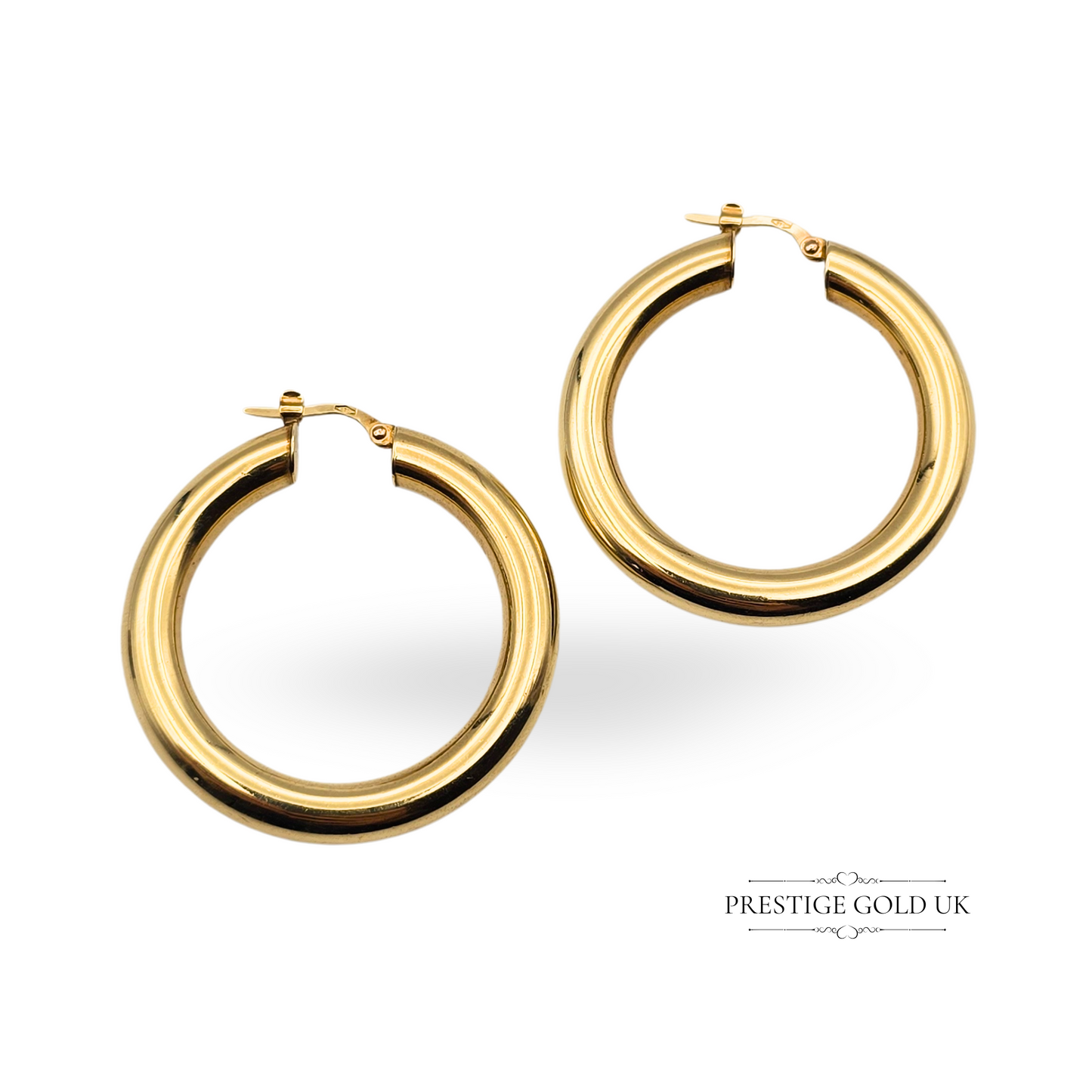 9ct Gold Large Hoop Earrings, Hollow Lightweight Design Chubby Gold Donut Hoops