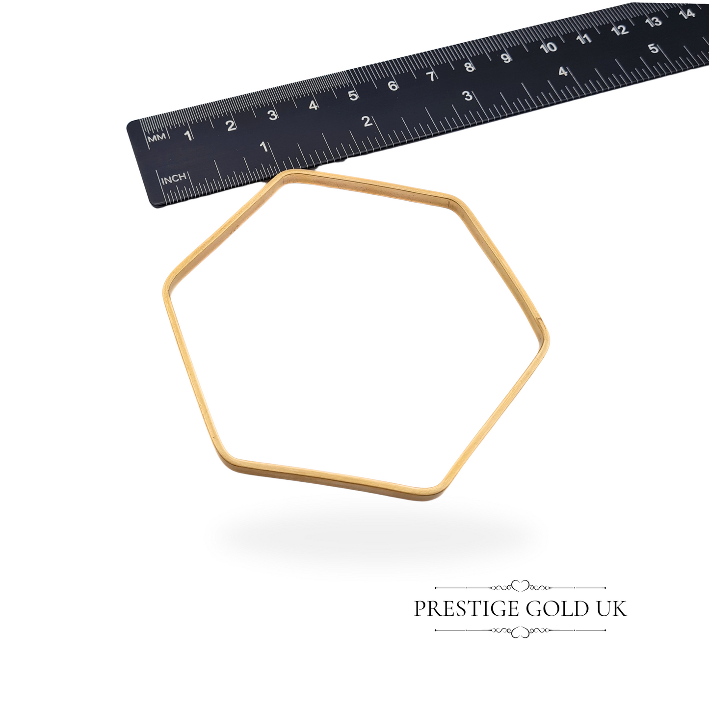 Vintage 9ct Gold Hexagonal Bangle, Stamped 9ct, Brushed Finish, Six-Sided Design, 7 3/4" 20cm Fitment