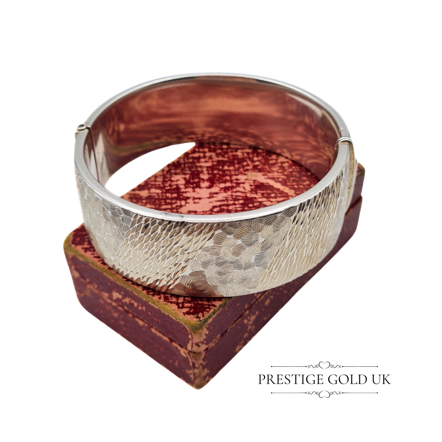 7 " Vintage 925 Sterling Silver Textured Bangle, Fully Hallmarked