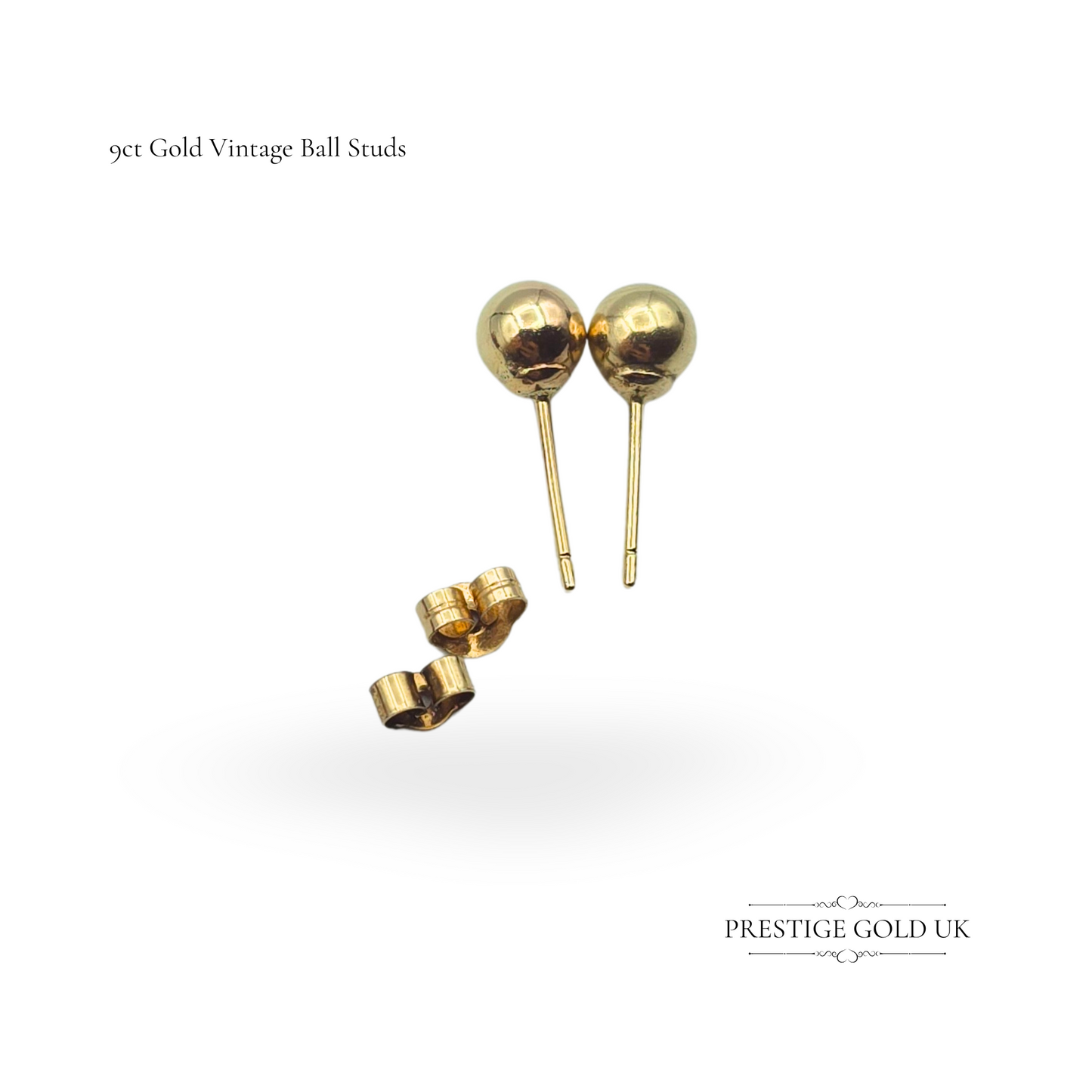9ct Gold Ball Stud Earrings, 6mm, Butterfly Backs