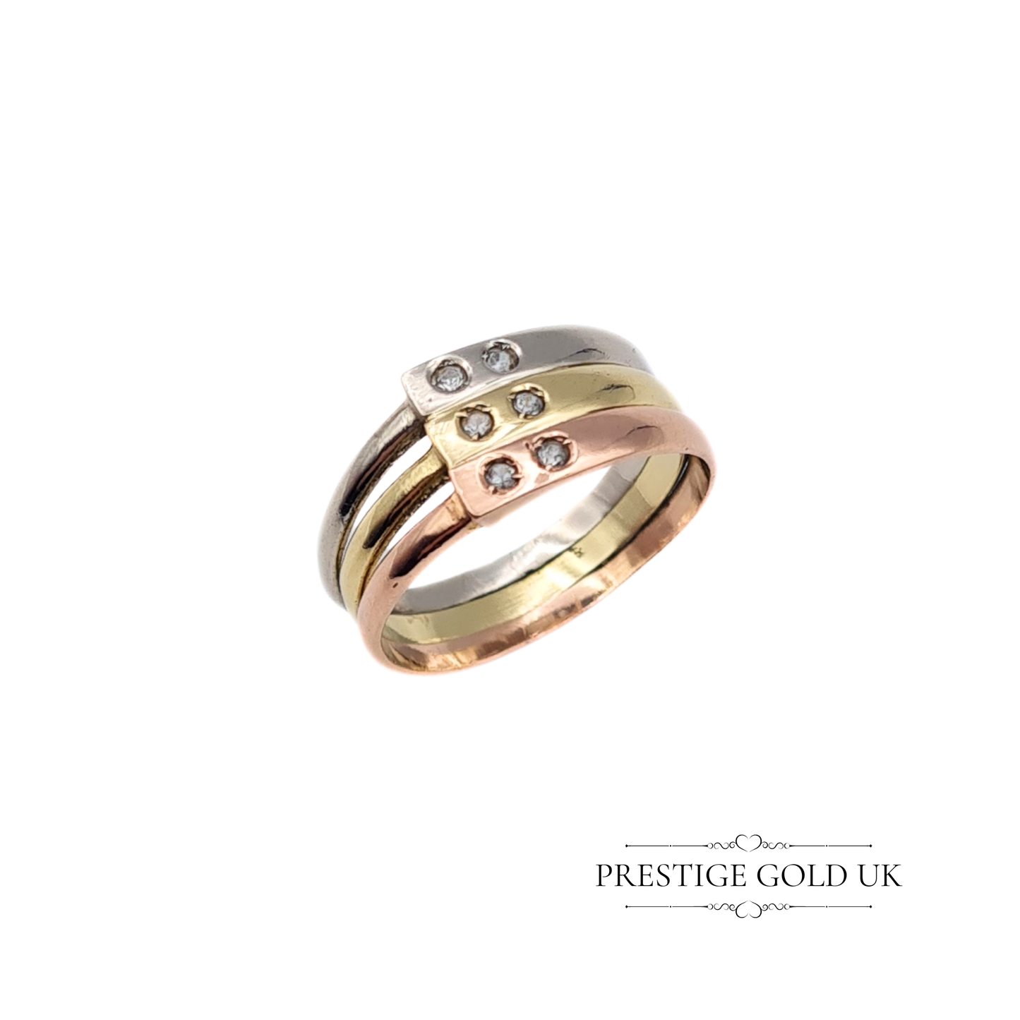 Vintage 14ct Tri-Tone Gold Triple Band Spinel Ring - UK N 1/2 US 7 Euro 54.5