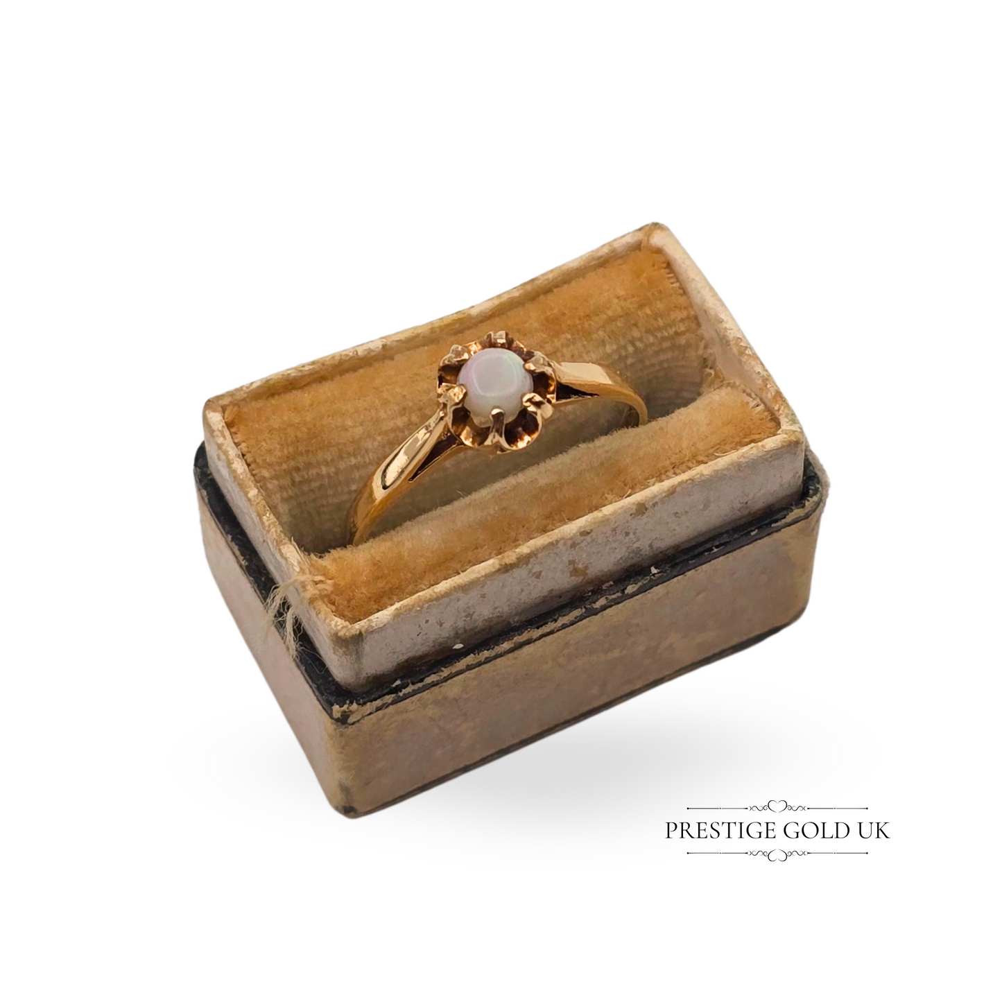 9ct Gold Opal Solitaire Ring, Claw Set Round Opal, UK L / US 6 Pinky Ring