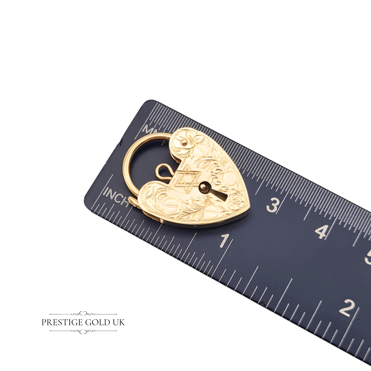 Large 9ct Gold Vintage Heart Padlock, With Hand Engraved Star of David