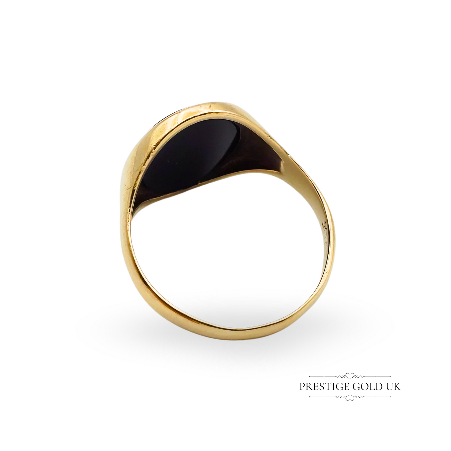 9ct Gold Onyx Signet Ring, UK W / US 11, Large Oval Onyx Stone Ring