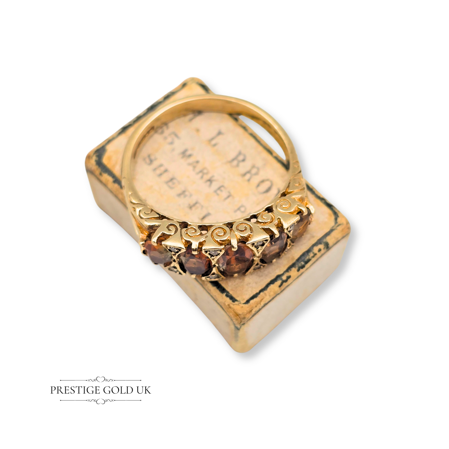 9ct Gold Multistone Smokey Quartz & Diamond Ring, UK R - US 8 3/4