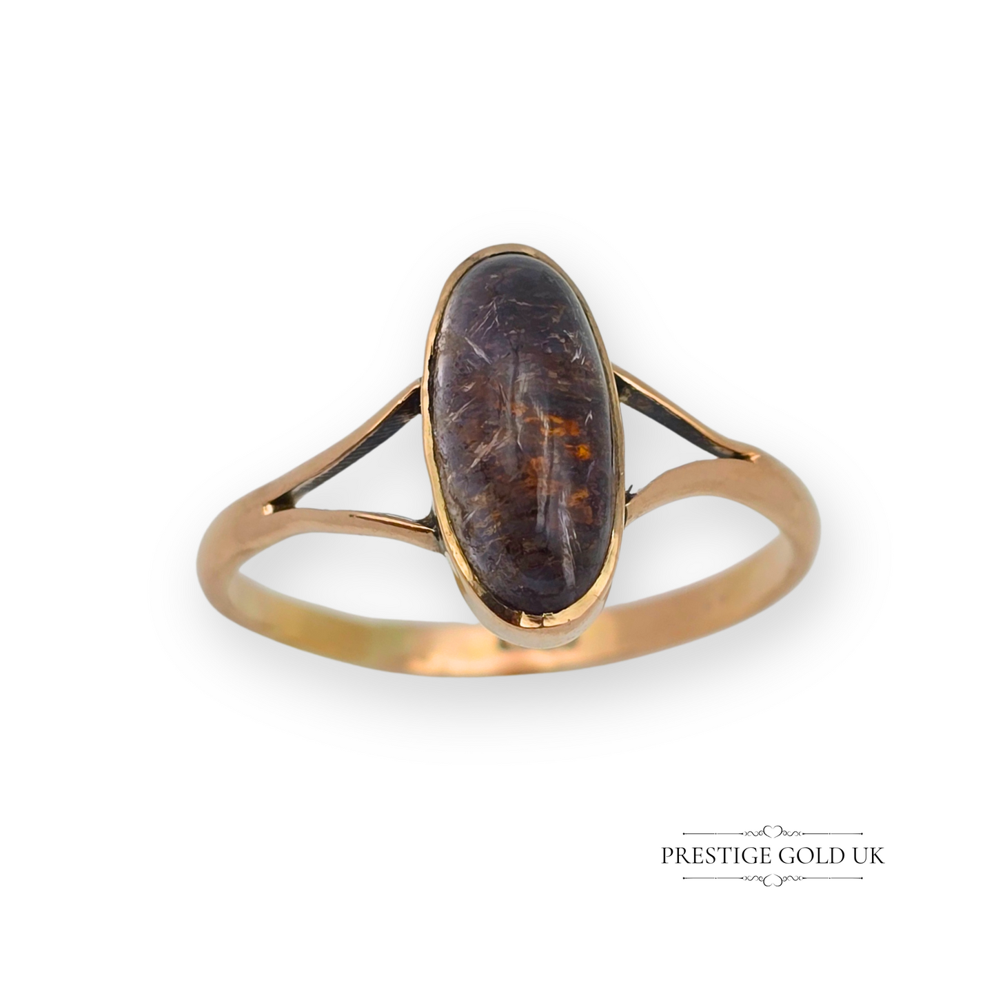 Antique 9ct Rose Gold Quartz Ring, Set With Oval Cabochon UK U - US 9 3/4
