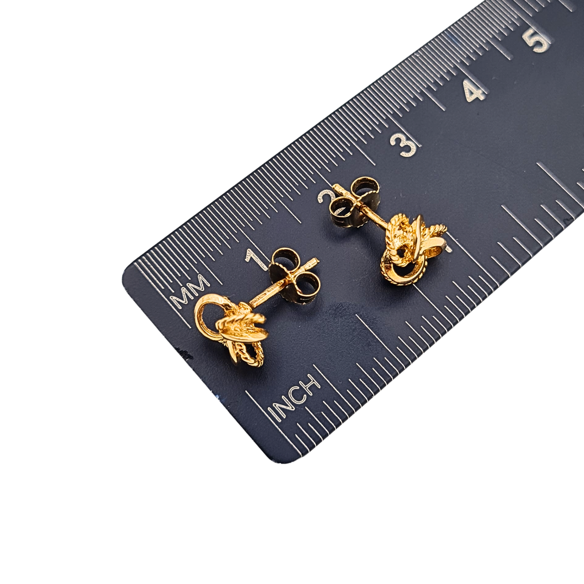 Delicate 9ct Gold Twist Knot Stud Earrings, Textured Woolmark British Hallmarked