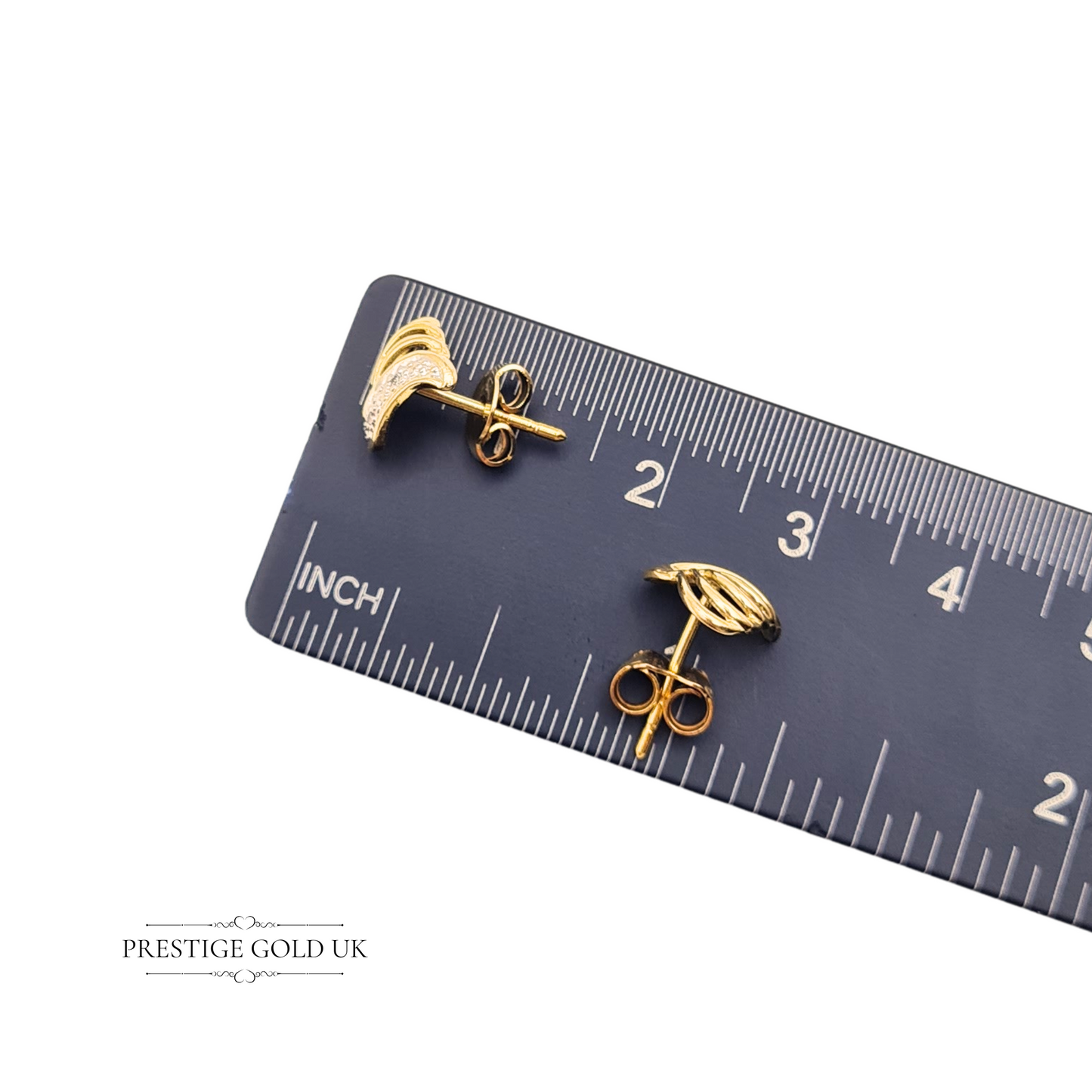 9ct Gold Heart Stud Earrings, Vintage Moissanite Detail White & Yellow Gold
