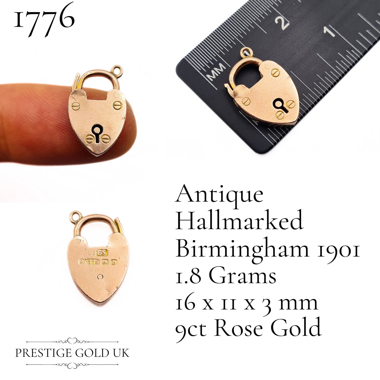 Antique 1901 Small Rose Gold Heart Padlock, Chunky Victorian Padlock