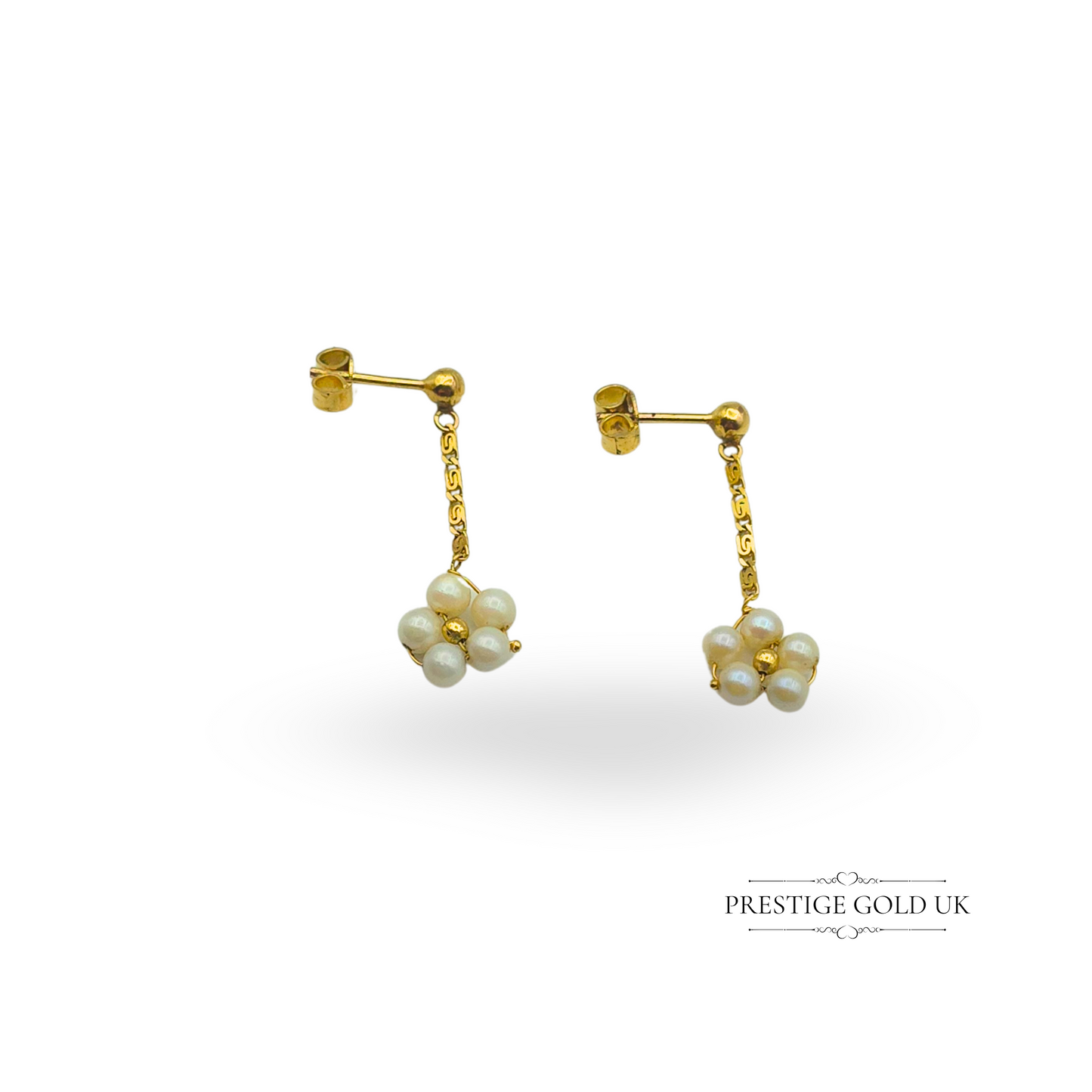 Tiny 9ct Gold Pearl Drop Earrings, Floral Cluster Design, Dainty Drops