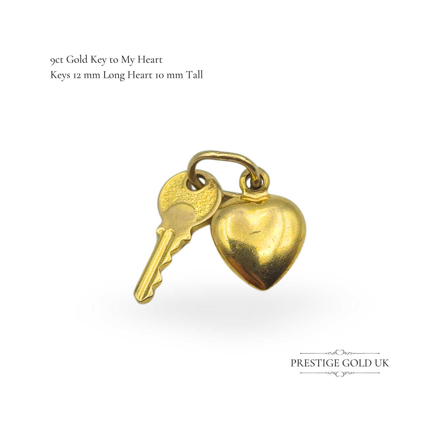 9ct Gold Tiny Heart & Key Charm, "Key to My Heart" Pendant