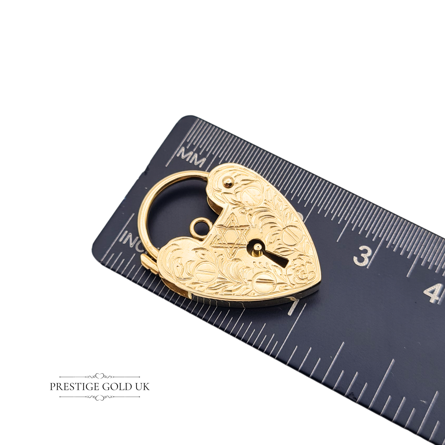 9ct Rose Gold Star of David Hand Engraved Floral Heart Padlock