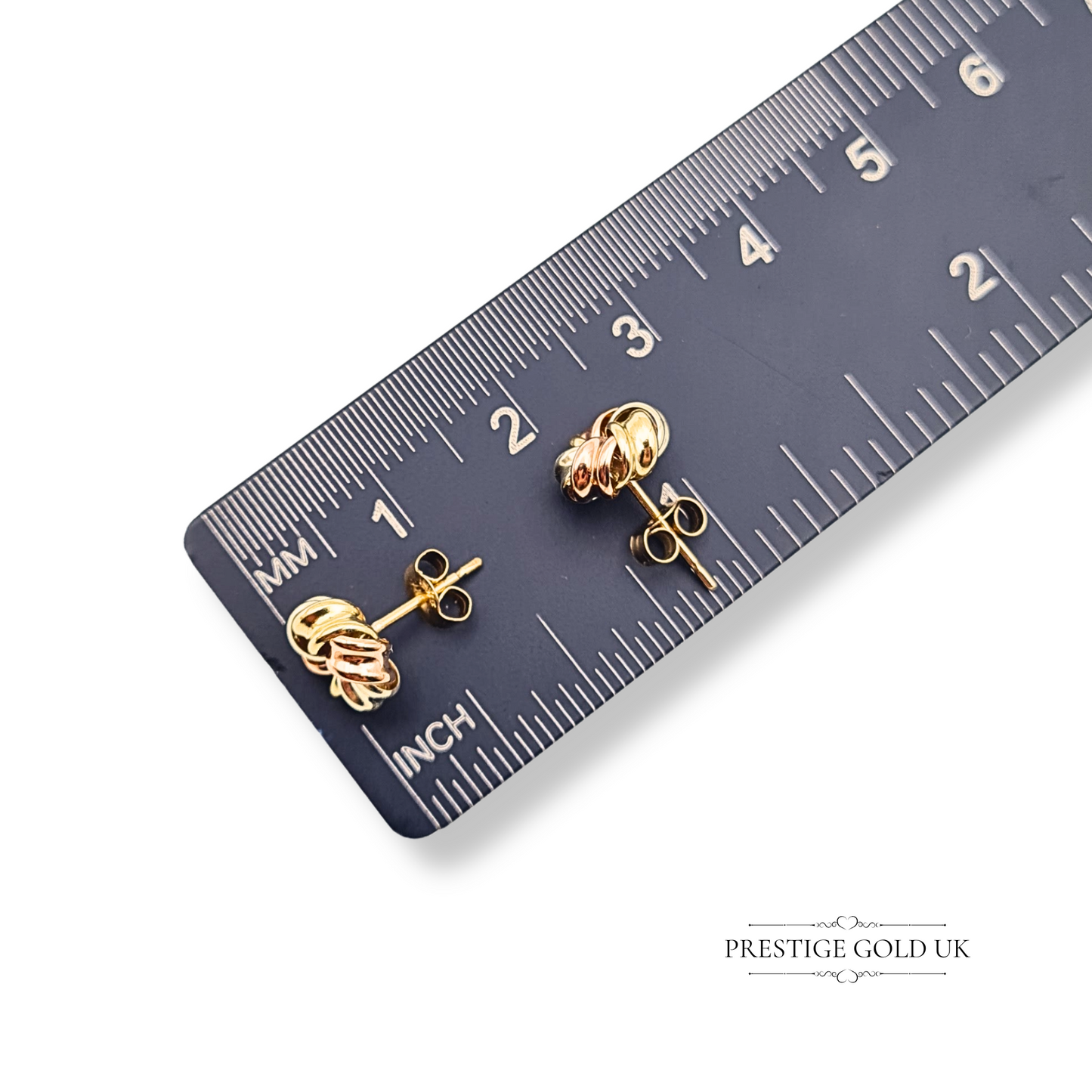 9ct Gold Round Flower Stud Earrings, Yellow, white and Rose Gold Twist Design