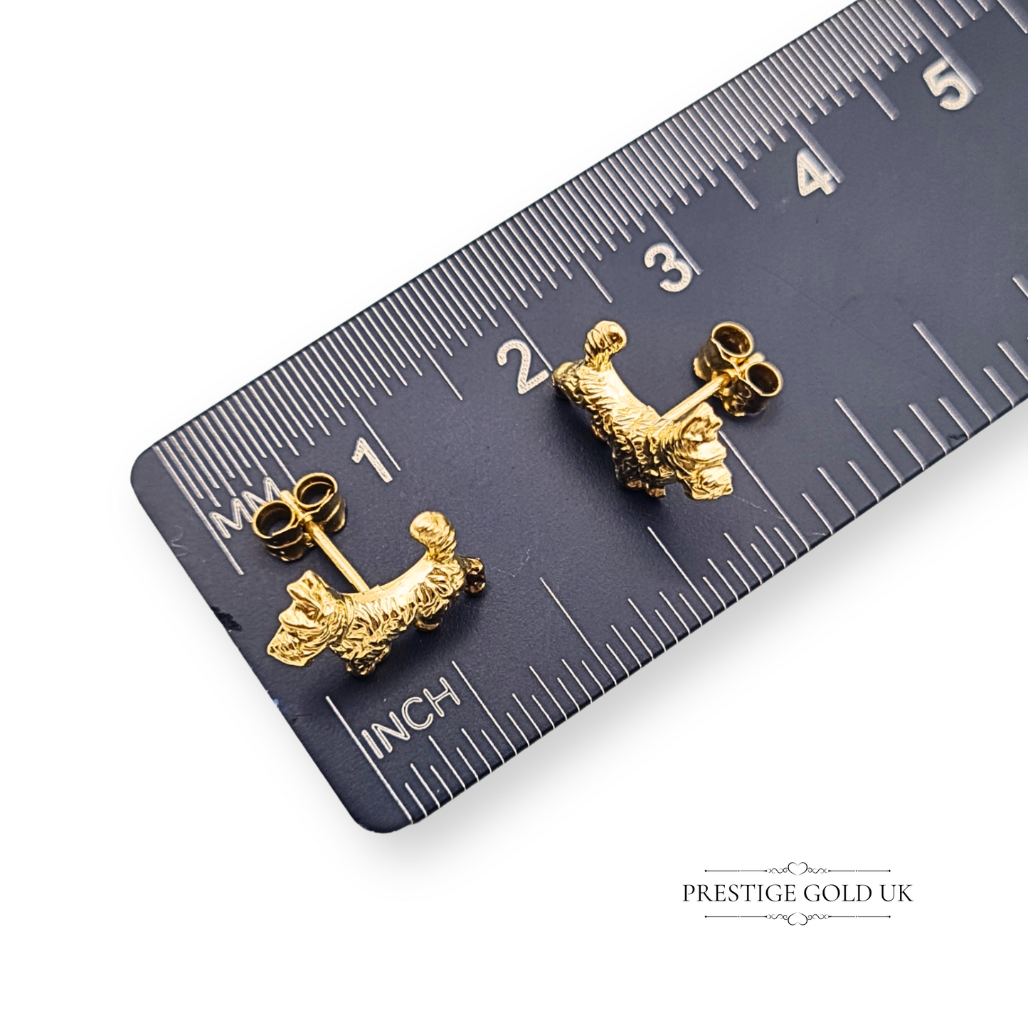 9ct Gold Scottie Dog Small Stud Earrings, Lightweight Scottish Terrier Jewellery