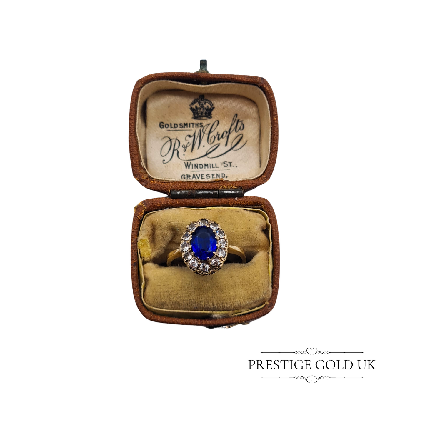 Vintage 9ct Gold Blue Stone & CZ Oval Cluster Ring - UK H US 3 3/4