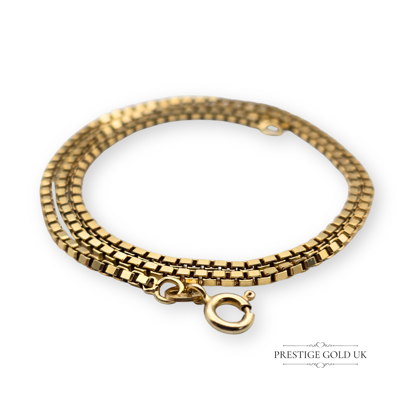 Short 9ct Gold Box Chain Necklace, Chunky Wide Link 15" Long Choker Chain