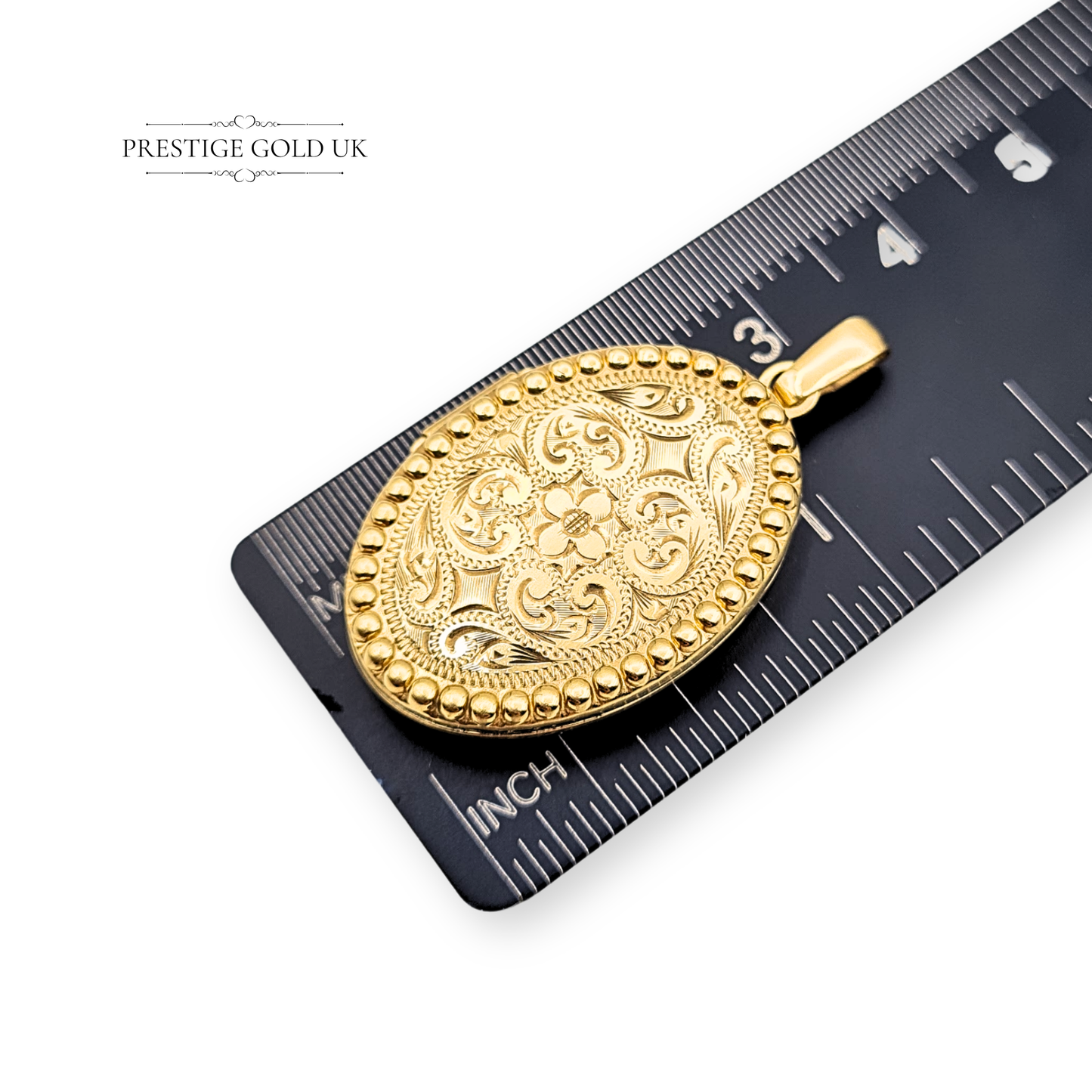 9ct Gold Floral Engraved Oval Photo Locket , Hallmarked 1993