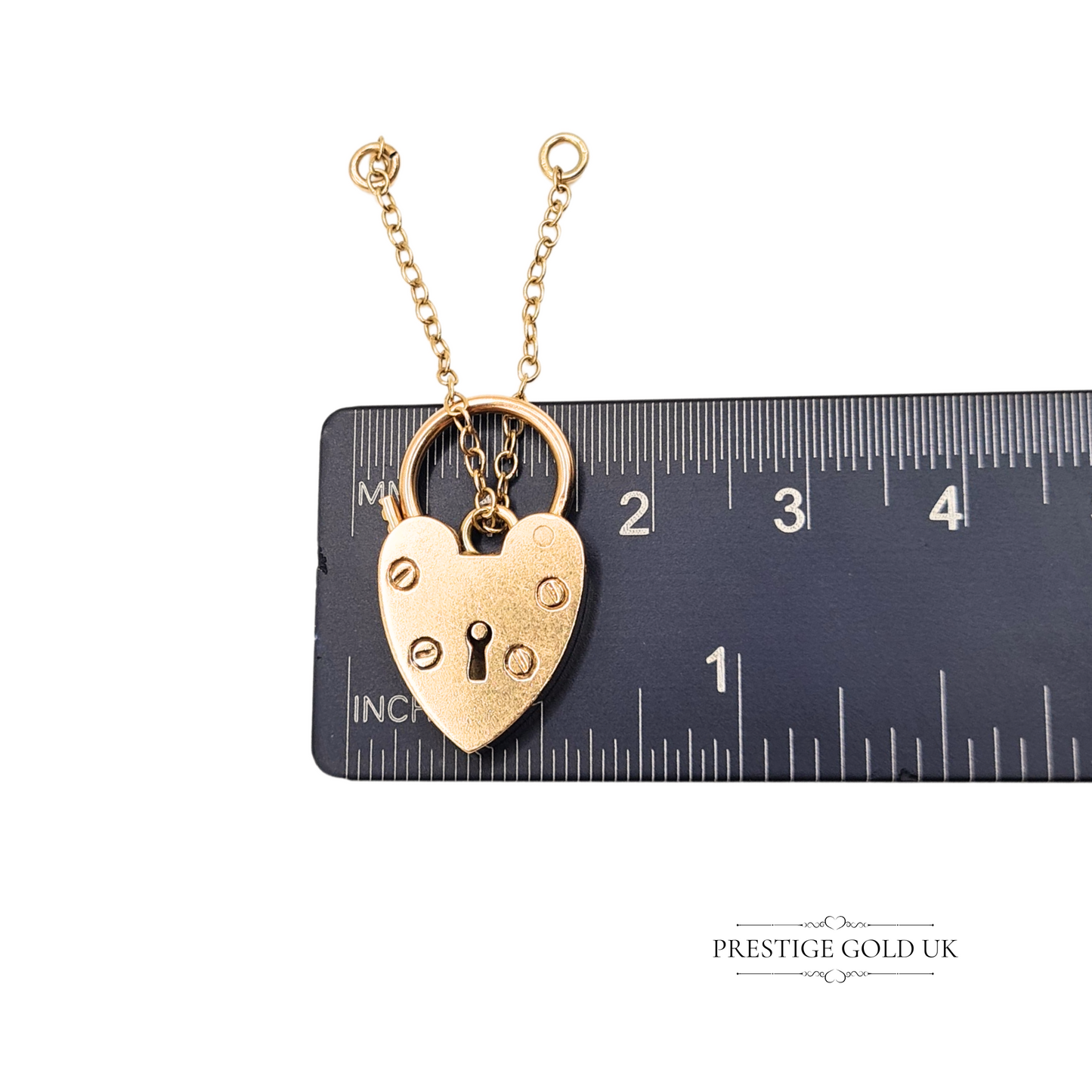 9ct Gold Heart Padlock Charm 1991 PJ Birmingham with 60mm Safety Chain