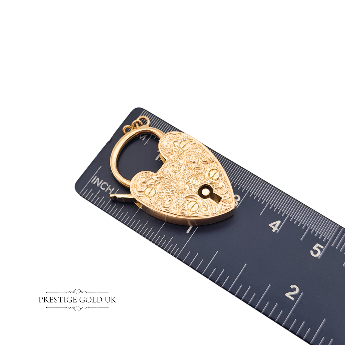 Huge Antique 9ct Rose Gold Hand Engraved Heart Padlock Charm Or Pendant