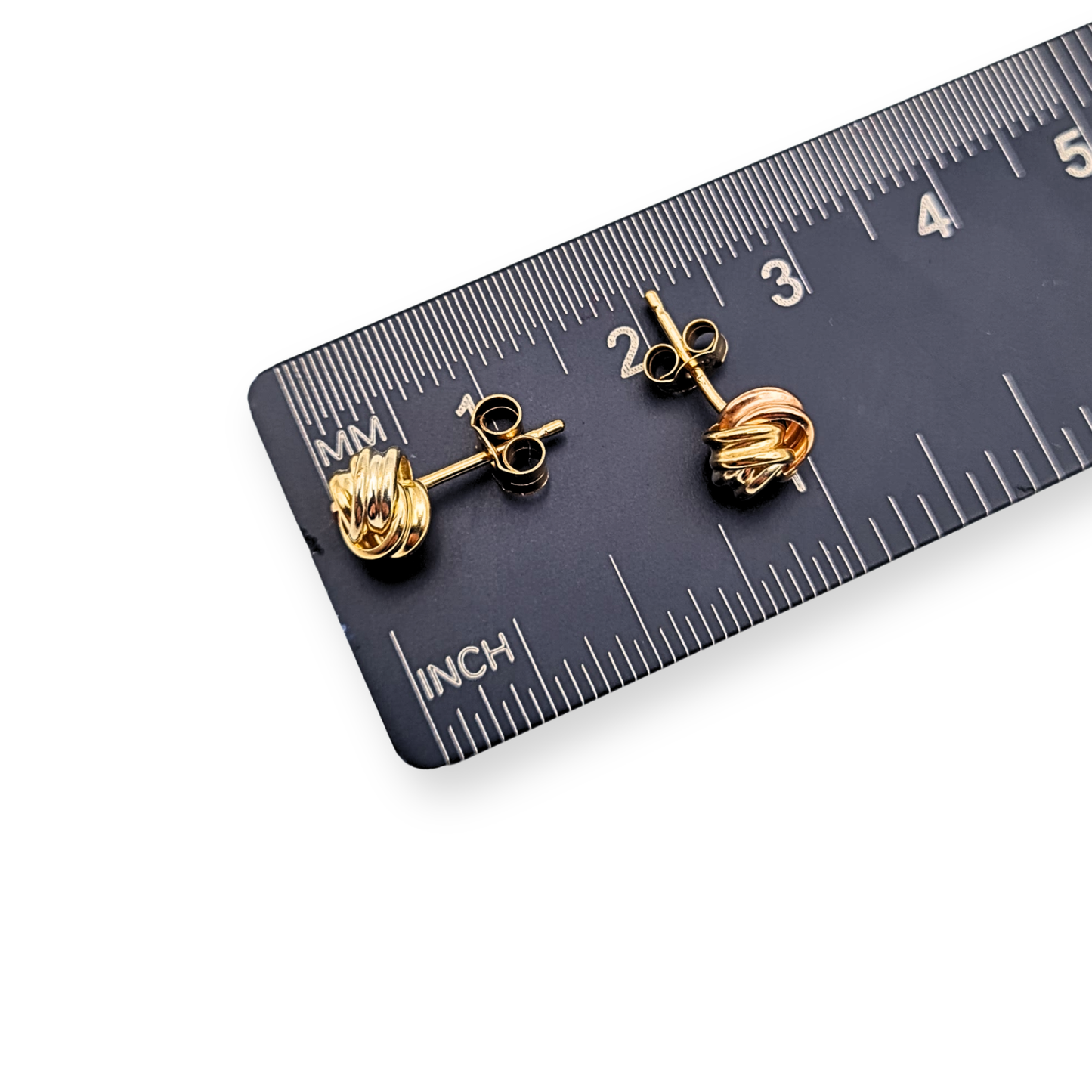 9ct Gold Knot Stud Earrings, Rose & Yellow Two Tone