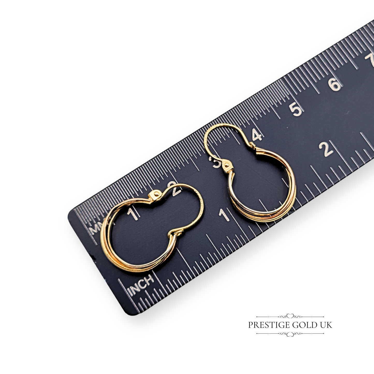 9ct Gold Tri Colour Hoop Earrings, 3 Strand Wire Earrings