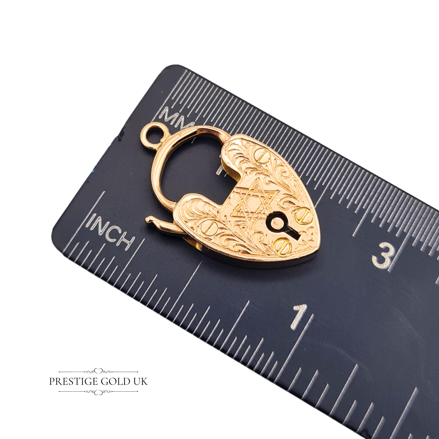 9ct Rose Gold Star of David Hand Engraved Floral Heart Padlock