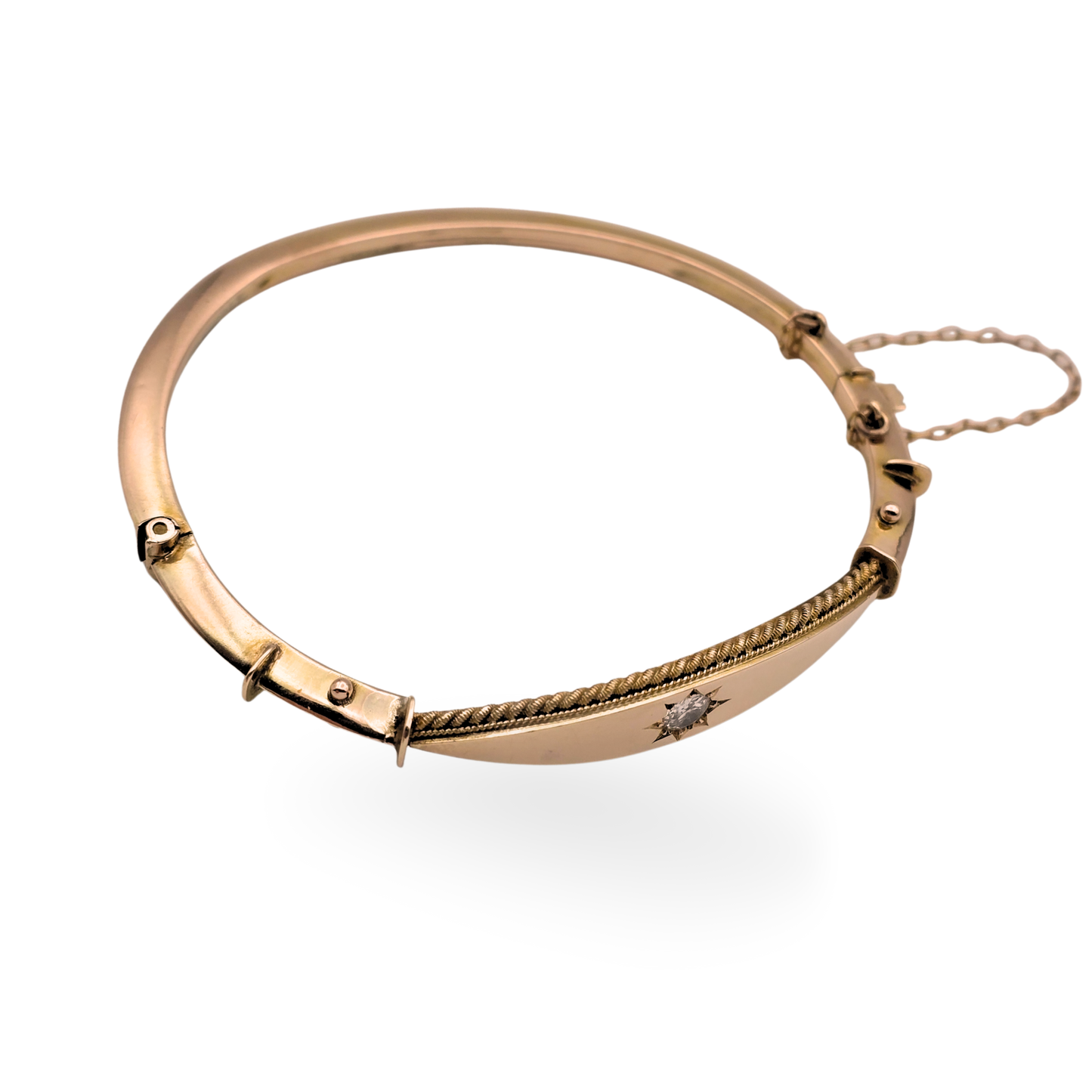 6 1/4 Inch, 9ct Gold Early 20th Century Hinged Diamond Bangle