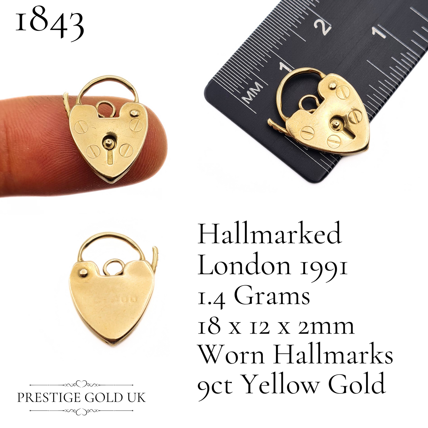 Close-up of a gold heart padlock charm with a secure clasp and vintage detailing, perfect as a bracelet lock or pendant.