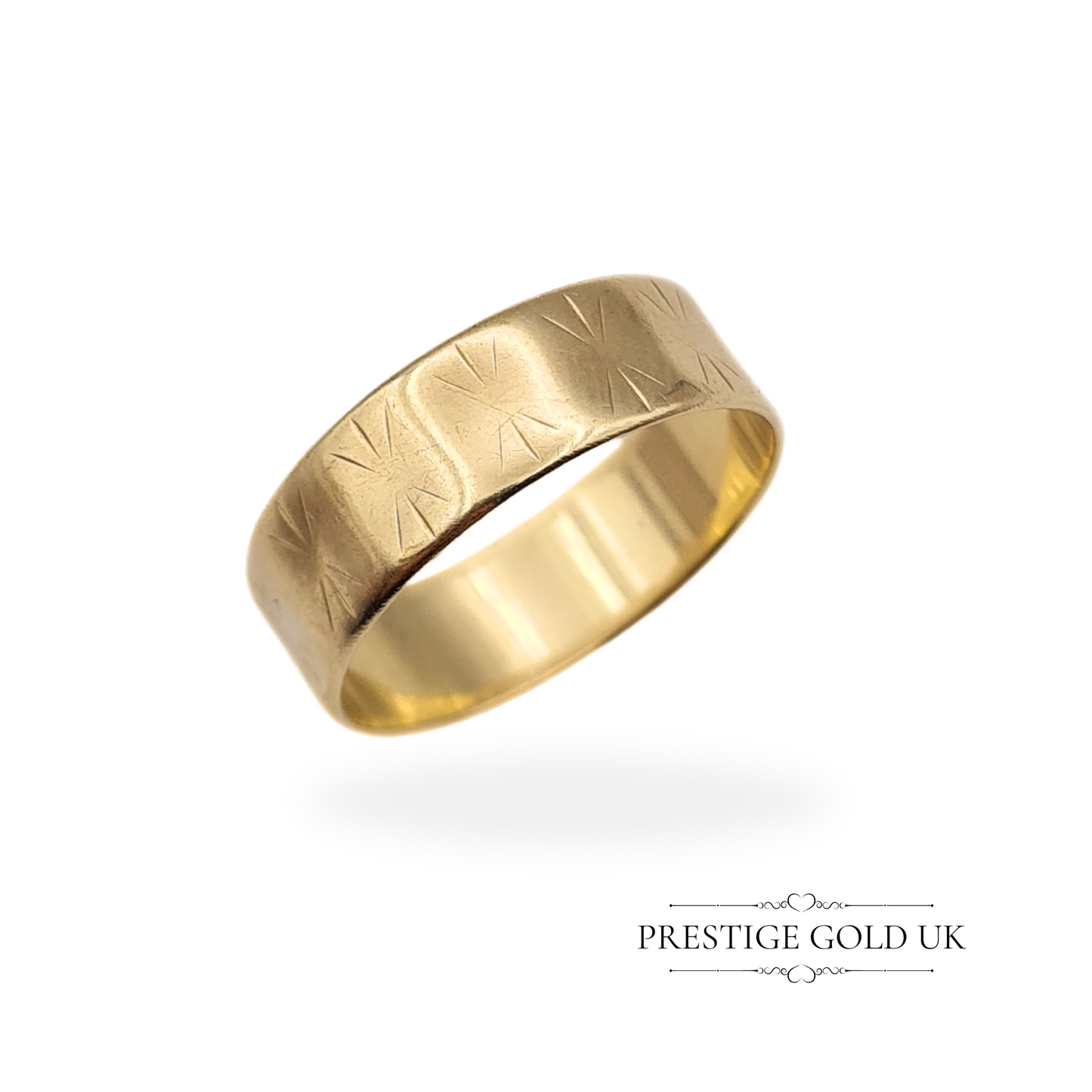 Vintage 9ct Gold Star-Patterned Ring, Fully British Hallmarked London 1964, UK Q US 8.25 Euro 58