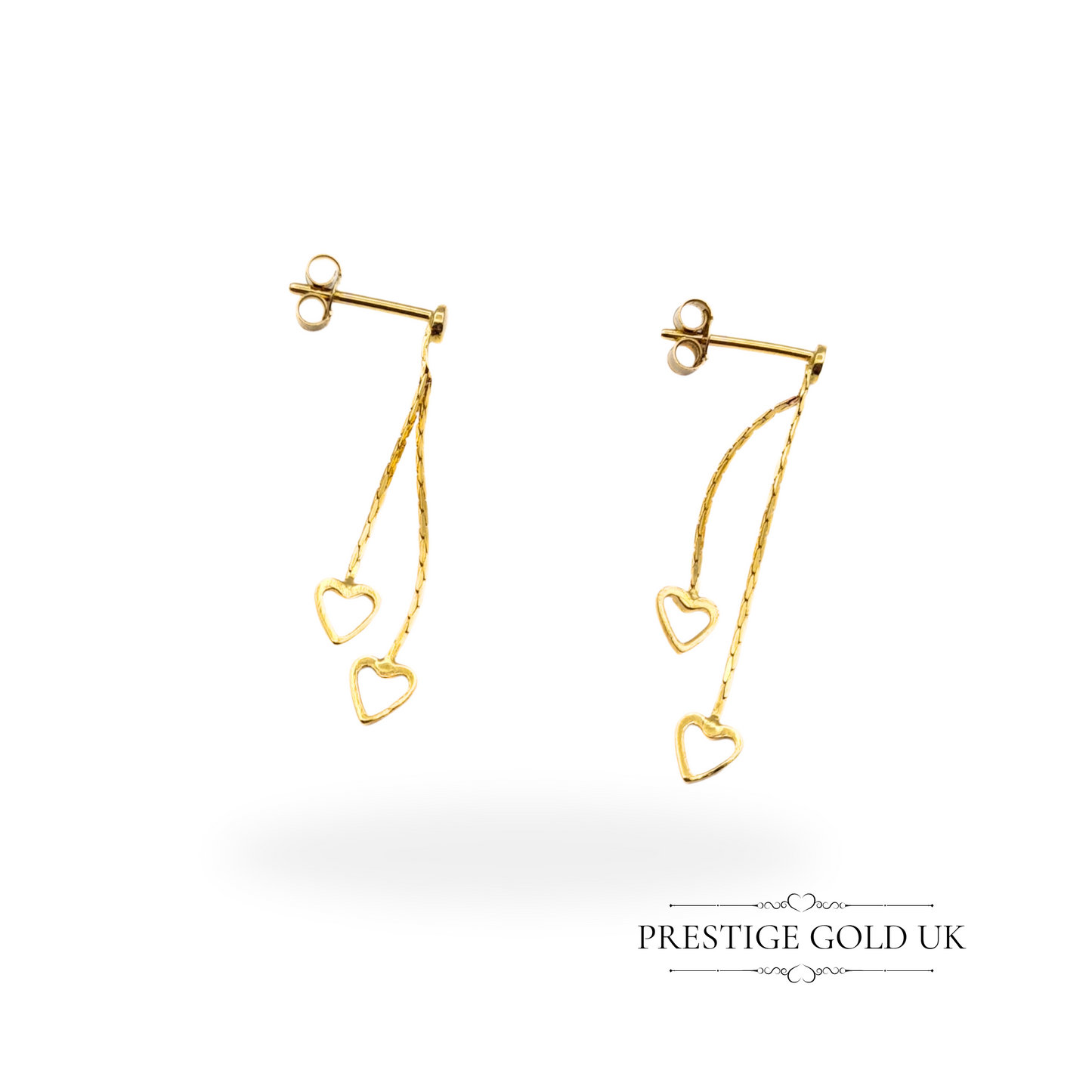 Vintage 9ct Gold Twin Heart Drop Earrings